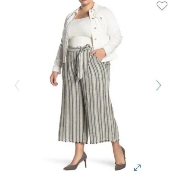 Caslon Women's Khaki black Striped Linen Blend Pants Size 3X NEW - Picture 1 of 5